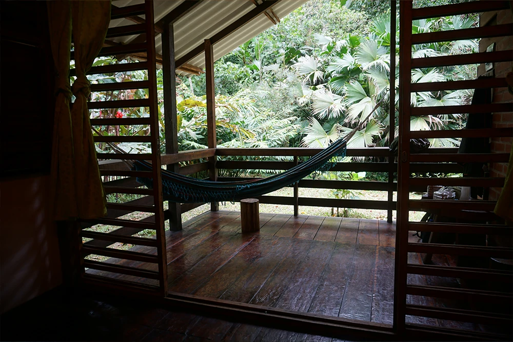 Cabin living space at an ayahuasca retreat in Colombia