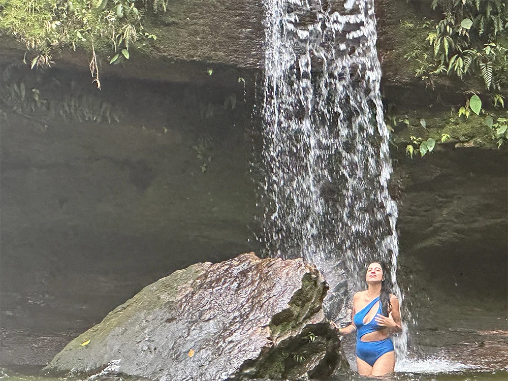 Private waterfall and river near Mahadevi Ayahuasca Retreat in the Colombian Amazon