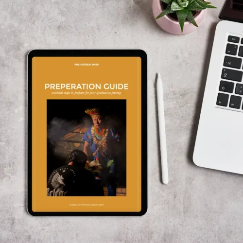 Digital preparation guide displayed on a tablet for participants attending an ayahuasca retreat in Colombia.