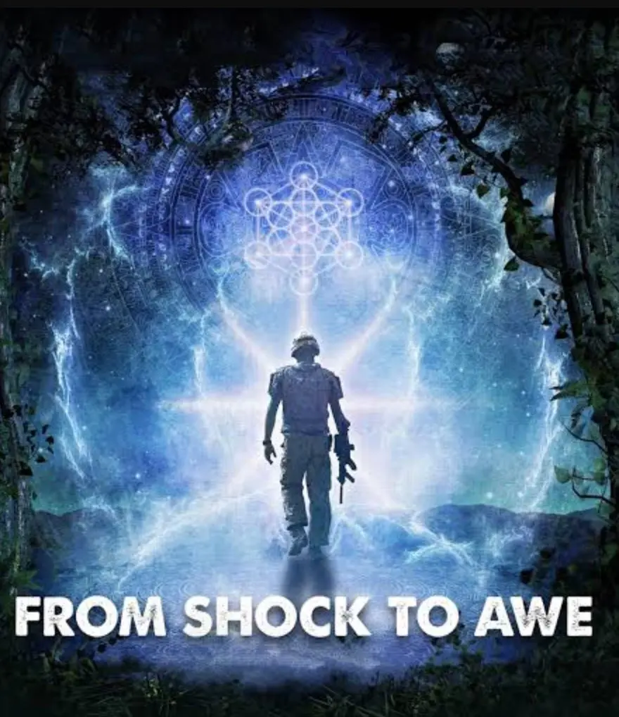 From Shock to Awe documentary poster — soldier silhouette walking into light